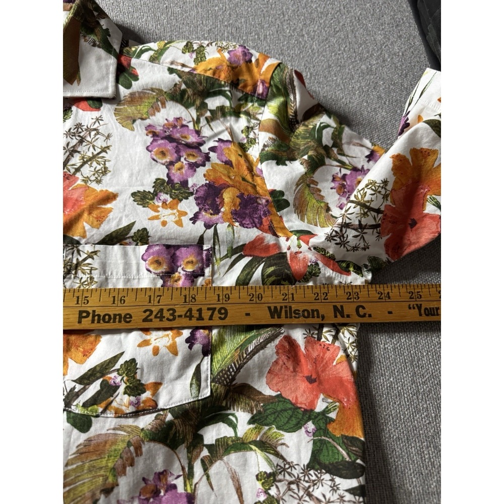 Alan Flusser Men's Large Floral Short Sleeve Button Up Shirt Tropical, Colorful - Picture 8 of 11